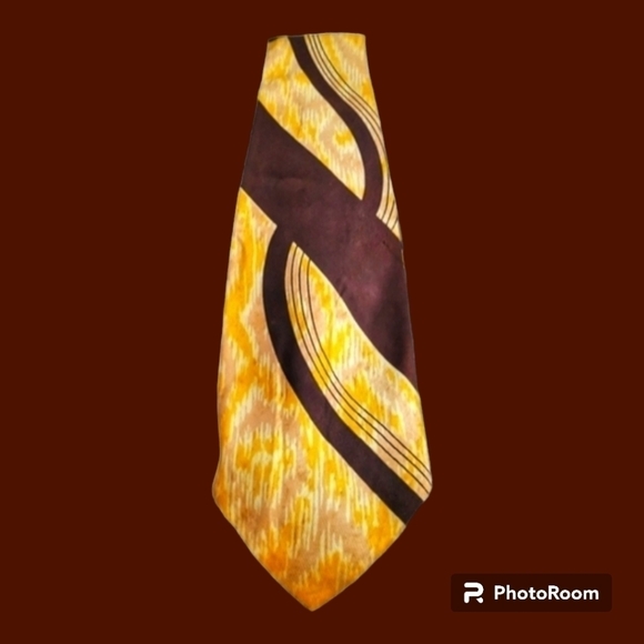 VTG 1940-1950s SWEET CRAVATS Rare Goldenrod Wide Abstract Ikat Atomic Tie - Picture 1 of 6